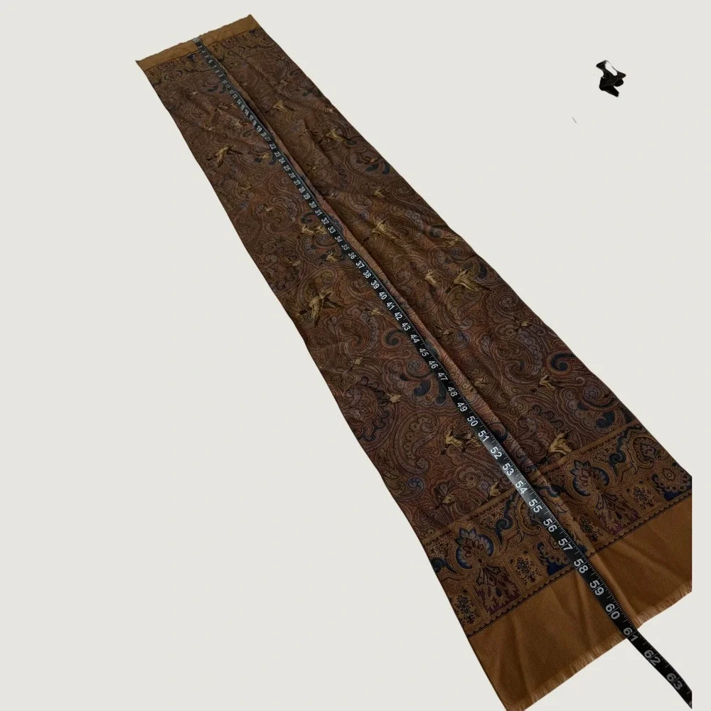 Vintage Reine Wolle Fine Wool Scarf Paisley Mallard Duck Print‎ Brown Copper 61